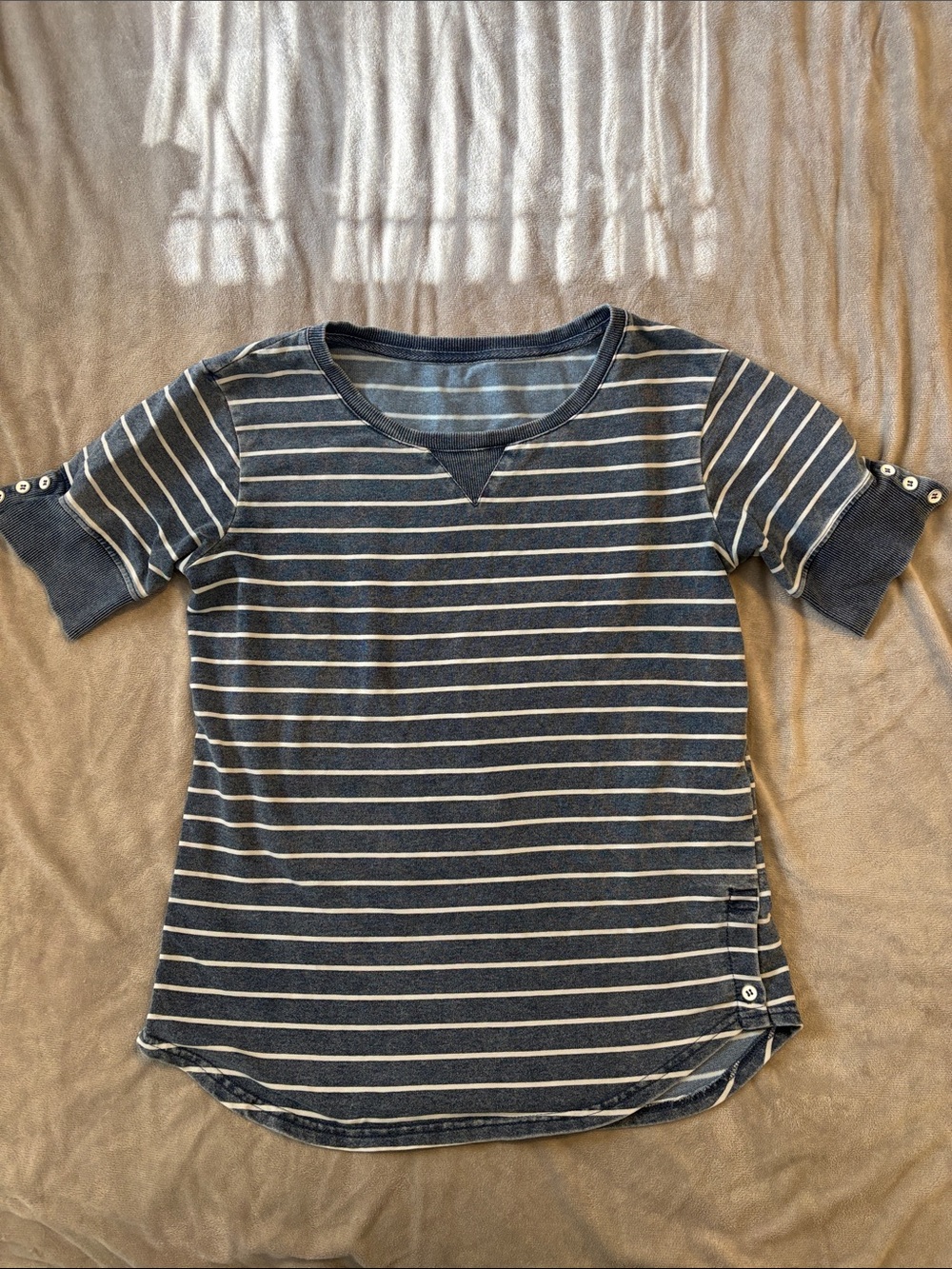 Women's Navy and White Striped Short-Sleeve Jersey Top